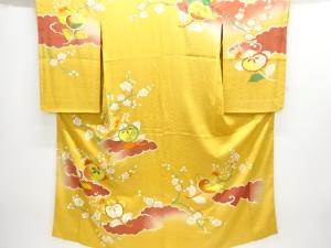 大正ロマン　紋錦紗　雲に枝梅・橘模様刺繍着物